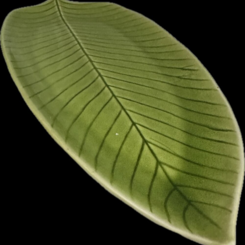 Soft Green Ceramic Leaf Shaped Serving Platter by Crate & Barrel